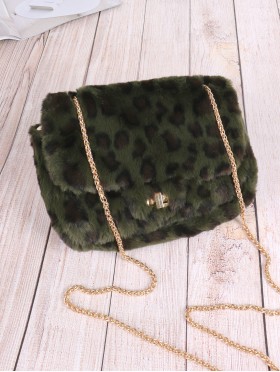 Leopard Print Plush Drawstring Purse